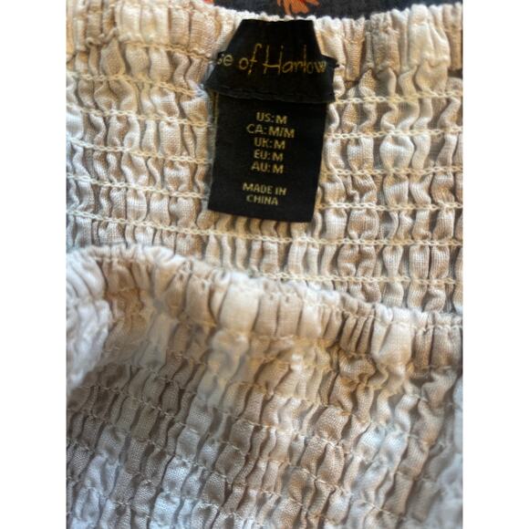 House of Harlow 1960 Beige White Gingham Check Linen Smocked Mini Dress Medium - Picture 6 of 7